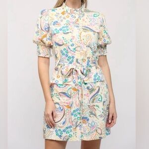 NWOT We’re All Pretty Girls Carolina Floral Paisley-Print Mini Shirtdress